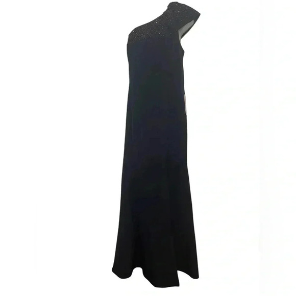 Aidan Mattox One Shoulder Beaded Navy Gown Size 14 NWT - Picture 6 of 8